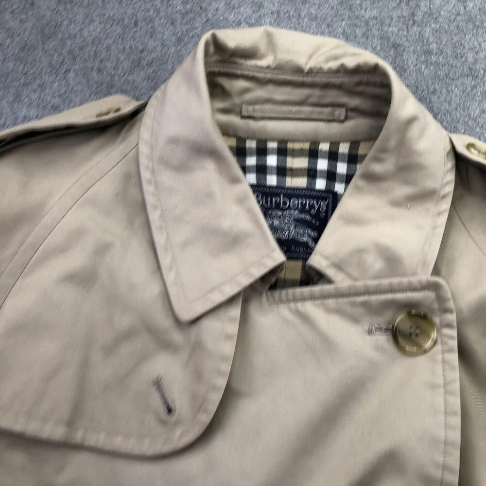 Vintage Burberrys Coat Mens 50 Beige Cotton Trench Belted Plaid Lined England